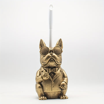 Set de soporte para cepillo de baño con escultura de perro en resina - Decoración de baño reutilizable, plástico duradero, sin necesidad de electricidad, incluye soporte de piso y cepillos de limpieza