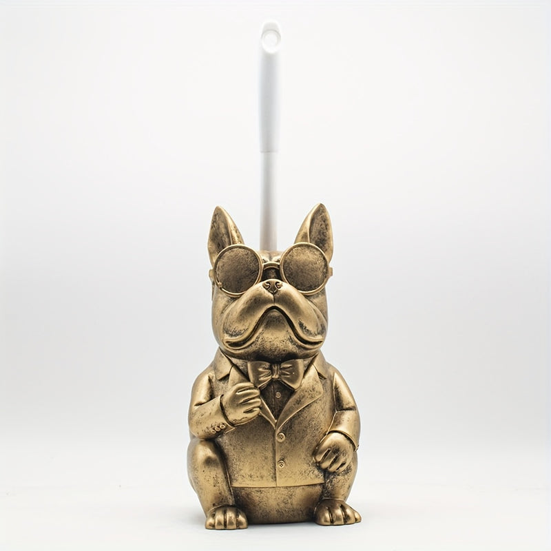 Set de soporte para cepillo de baño con escultura de perro en resina - Decoración de baño reutilizable, plástico duradero, sin necesidad de electricidad, incluye soporte de piso y cepillos de limpieza