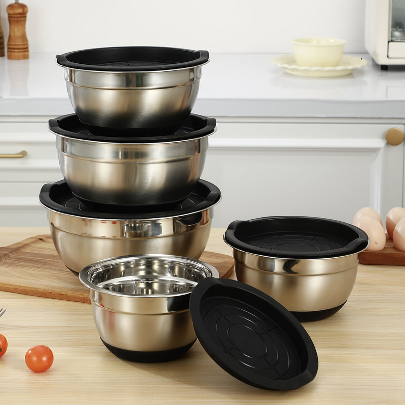 Juego de 5 tazones de acero inoxidable para cocina, diseño apilable que ahorra espacio, ideal para hornear, preparar, cocinar y servir