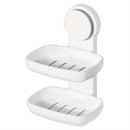 Soporte para Jabón con Ventosa Simple/Doble - Montaje Adhesivo Sin Taladro, Succión Potente, Diseño Ovalado de Plástico para Ducha, Baño y Fregadero - Organizador Removible de Esponjas y Jabones, Accesorio Moderno para Baño, Instalación sin Perforaciones