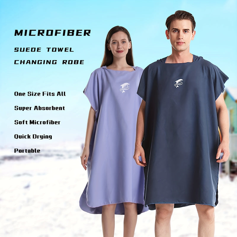 Esenciales de Playa | Poncho de Surf de Microfibra Mutao - Secado Rápido, Súper Absorbente, Toalla Suave con Diseño de Tiburón para Playa, Natación, Buceo - Lavable a Máquina, Rectangular, Morado, Accesorios de Playa