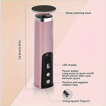 Eliminador de pies eléctrico 2 en 1, herramienta de uñas rotativa recargable por USB con 2 cabezas opacas y 10 papeles de lijado ásperos, portátil para uso en casa y salón, regalo perfecto para vacaciones adecuado para manos y pies.