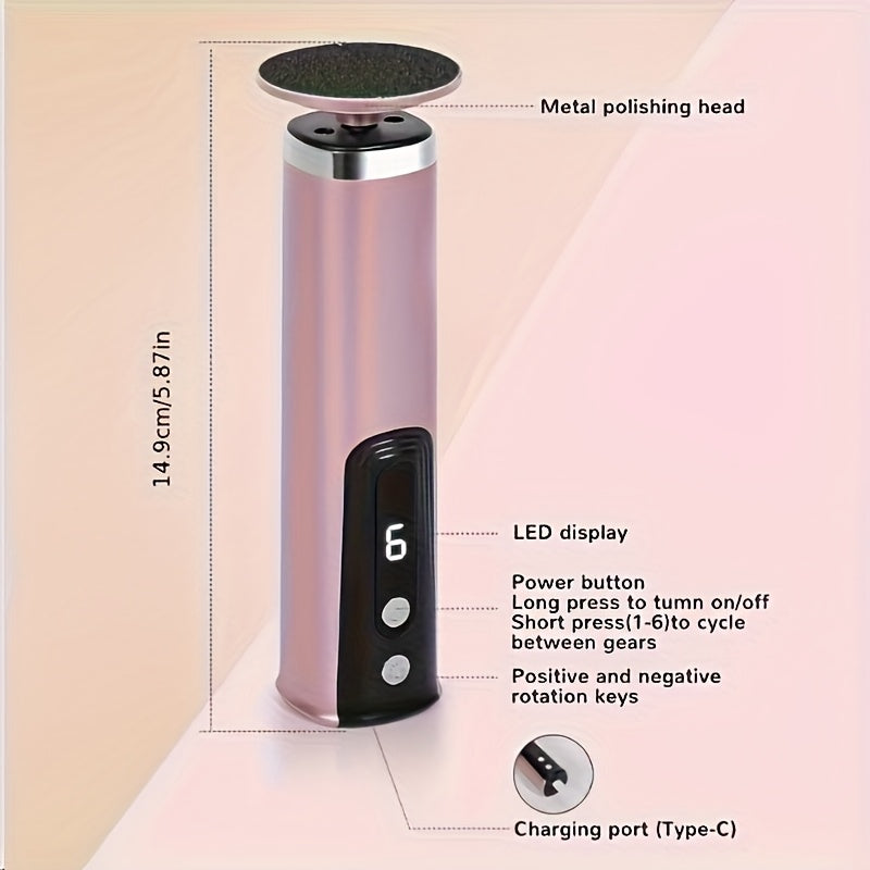 Eliminador de pies eléctrico 2 en 1, herramienta de uñas rotativa recargable por USB con 2 cabezas opacas y 10 papeles de lijado ásperos, portátil para uso en casa y salón, regalo perfecto para vacaciones adecuado para manos y pies.