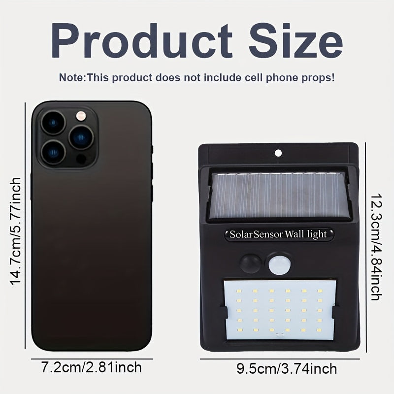 Luces de Pared Solares con Sensor de Movimiento 30LED, IP44, Lámpara Solar Exterior de 800mAh para Jardín y Garaje