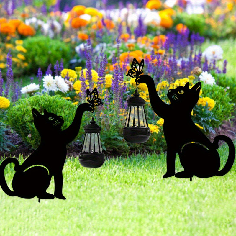 Lámpara solar para jardín con forma de gato de hierro, diseño de hada, ideal para decoración de patios, jardines y villas, 1 unidad