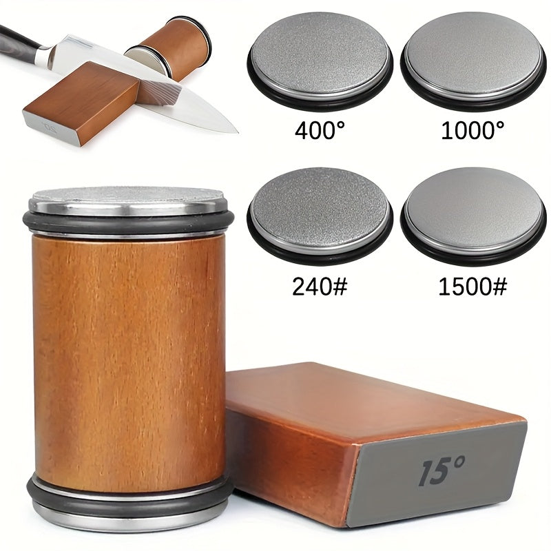 Herramienta de afilado de cuchillos con soporte magnético, piedra de afilado de diamante, piedra de aceite, herramienta de afilado profesional para cocina con ángulos de 15° y 20°, portátil y duradera, fácil de reemplazar, regalo perfecto para Navidad, A