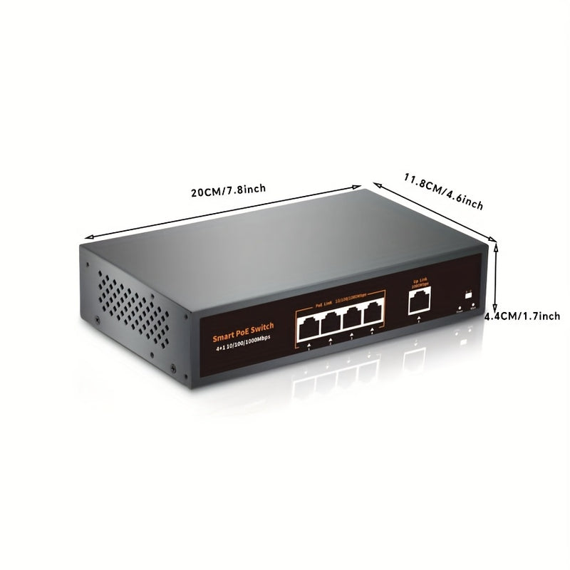 Conmutador Gigabit PoE de 5 puertos, incluye 4 puertos PoE y 1 enlace ascendente, PoE 1000Mbps, IEEE802.3af/at