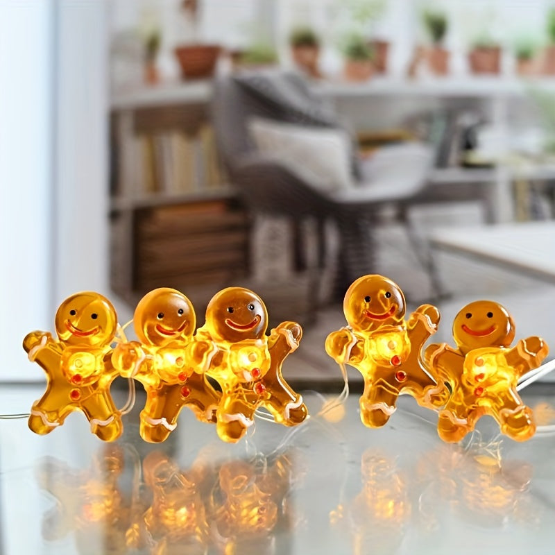 Luces de Cuerda Decorativas Navideñas para Interiores con Forma de Hombre de Jengibre en Alambre de Cobre