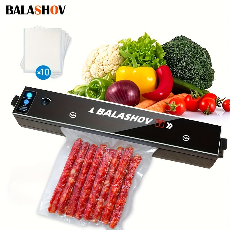 Máquina selladora al vacío Sellador automático de alimentos Selladores al vacío Bolsas para alimentos Sistema de sellado de aire para sellador de alimentos seco, enchufe de EE. UU. De 110 V, viene con 10 bolsas gratis, luces indicadoras LED, sellador al