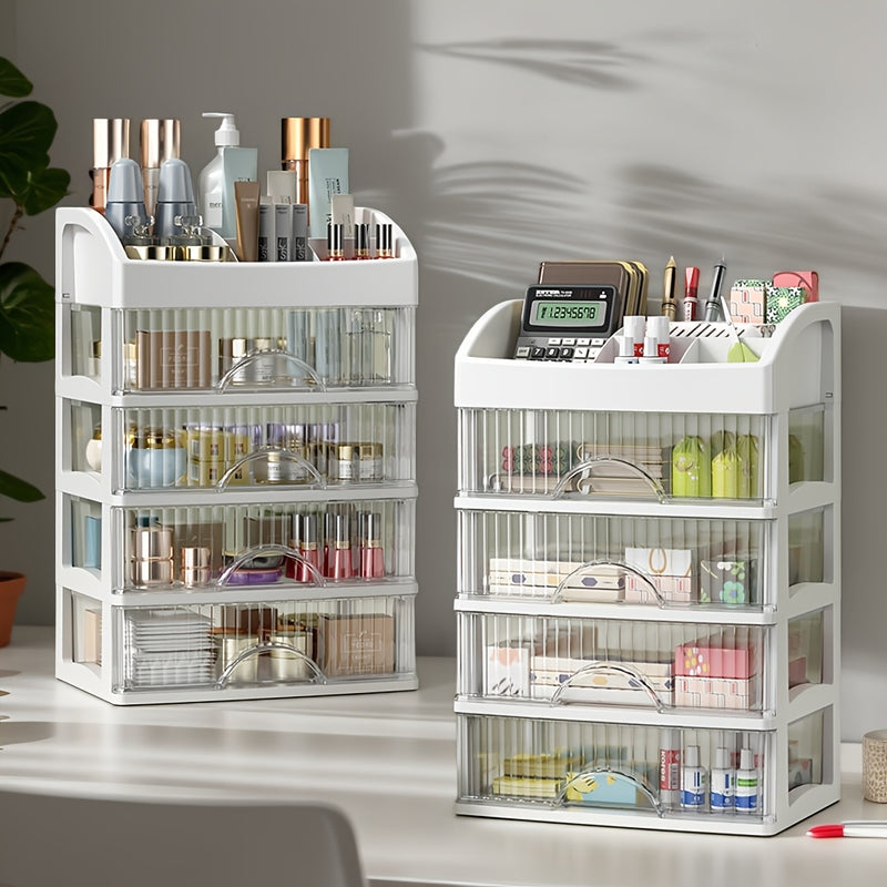 1pc Organizador de cosméticos multicapa Crown, soporte de maquillaje de plástico para encimera, caja de organización de escritorio para accesorios de baño