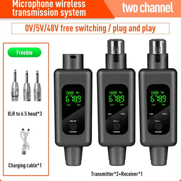 Sistema de micrófono inalámbrico con transmisor y receptor XLR, con alimentación de ilusión de 48V, para micrófono activo/conductor, sistema de altavoces, mezclador de audio, conector USB/tejido, batería de litio, voltaje de funcionamiento <36V, sin carg