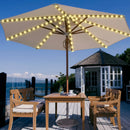 1pc Sombrilla Solar con Luz, Gran Sombrilla Rectangular para Exterior con Base y Soporte, Diseño Doble Cara con 104 Luces LED Solares, 8 Modos de Iluminación Control Remoto, Blanco Cálido para Jardín o Piscina, Beige, Incluye Batería
