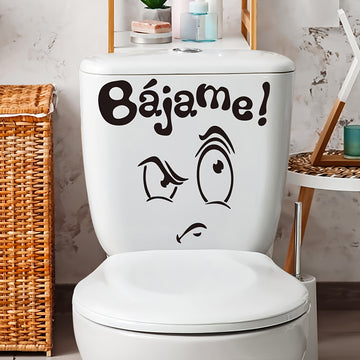 1pc Diversión Cartoon Anime PVC Decal de Tapa de Inodoro - "Bájame" Cita en Español, Acabado Brillante, Adhesivo Reutilizable de Plástico para Decoración de Tanque de Baño