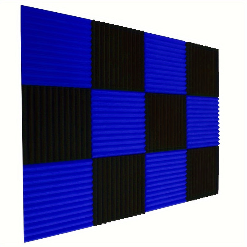 48 piezas de paneles acústicos de espuma en forma de cuña, 30 cm x 30 cm x 2.5 cm, 24 negros + 24 azules, para estudio de grabación, aislamiento de sonido