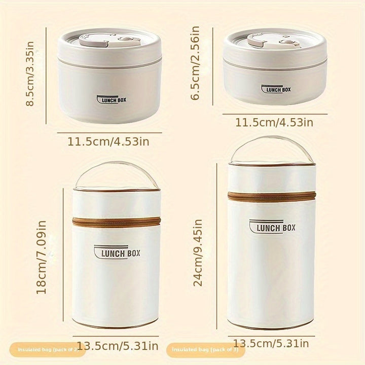 Juego de 2/3 capas de loncheras aislantes de acero inoxidable con cubiertos y bolsas térmicas - Contenedor portátil hermético, caja bento segura para microondas, incluye tazones para sopa - La mejor opción para oficina, camping o regreso al cole