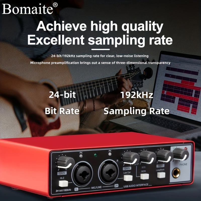 Interfaz de Audio Depusheng con Phantom Power, Grabación Hi-Res 24Bit/192kHz, Plug & Play Sin Ruido, Equipo de Estudio USB para Podcasting, Streaming y Producción Musical - Compatible con PC/Mac (Rojo), Preamps de Alta Calidad, Diseño Profesional