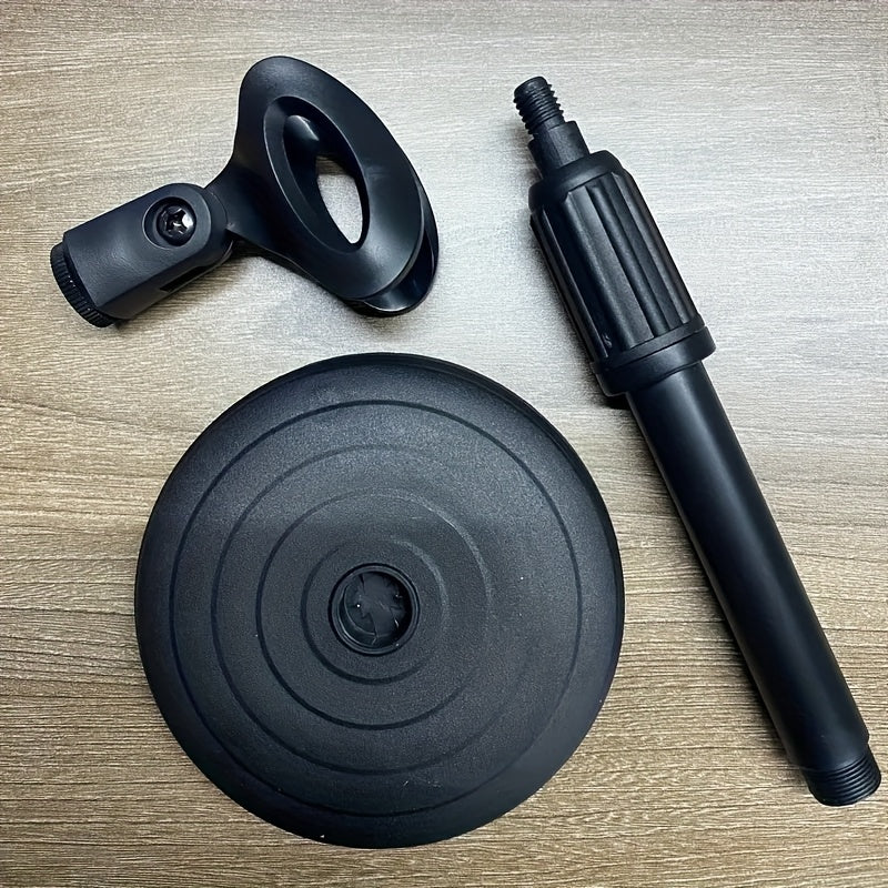 1pc Soporte de micrófono de escritorio ajustable, base pesada para estabilidad, ideal para grabación, podcasting y transmisión en vivo - Material ABS duradero, negro