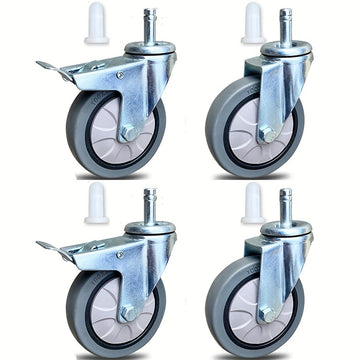 Conjunto de 4 ruedas giratorias de metal pulido, con ruedas de goma de alta resistencia de 10.16 cm con frenos, ideales para carros y carretillas universales en hoteles, restaurantes, oficinas, supermercados, estantes de secado y equipos domésticos
