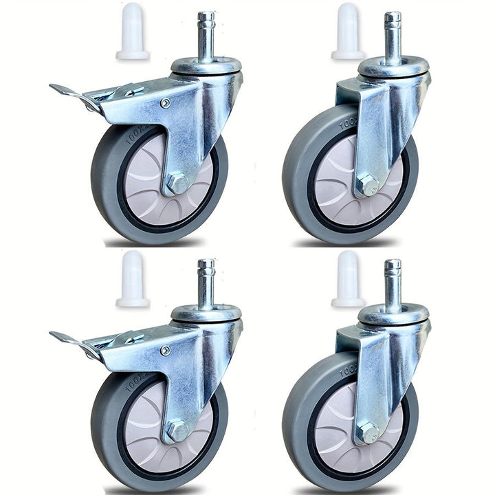Conjunto de 4 ruedas giratorias de metal pulido, con ruedas de goma de alta resistencia de 10.16 cm con frenos, ideales para carros y carretillas universales en hoteles, restaurantes, oficinas, supermercados, estantes de secado y equipos domésticos