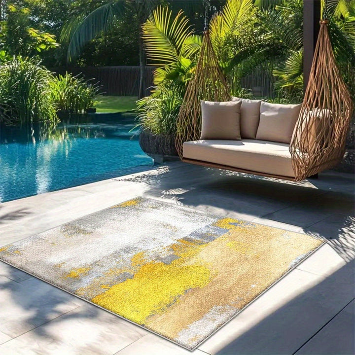 Estera de exterior de terciopelo ultra suave para ciervos estelares - Antideslizante, lavable en máquina, patrón geométrico en beige y amarillo, estera ligera y duradera para patio, camping y decoración del hogar, alfombras de exterior para patio
