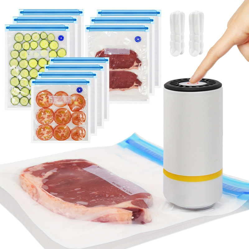 Bolsas de almacenamiento de vacío para alimentos y sellador de vacío eléctrico portátil en 3 tamaños (4 piezas de 8,5" x 8", 3 piezas de 11" x 10", 3 piezas de 13,5" x 10") con 1 paquete de bomba eléctrica, bolsas de vacío con cremallera de 3 en 1, grand