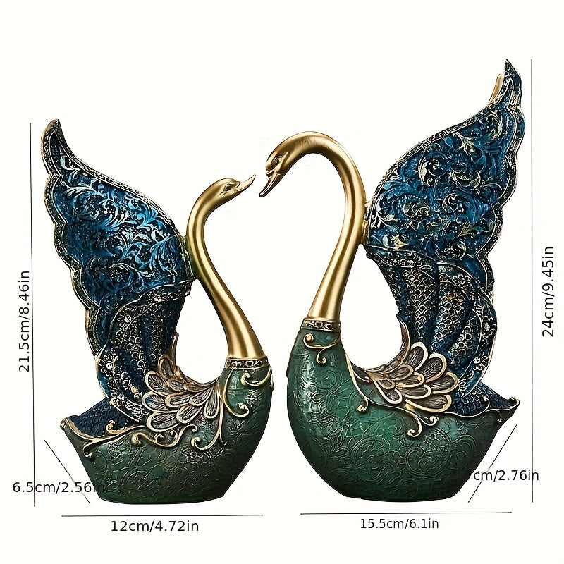 Par de Adornos de Resina de Cisnes para Sala de Estar, Mueble de TV, Mueble de Vinos, Decoración de Oficina, Artesanías Pintadas a Mano, Regalo de Cumpleaños, San Valentín, Boda