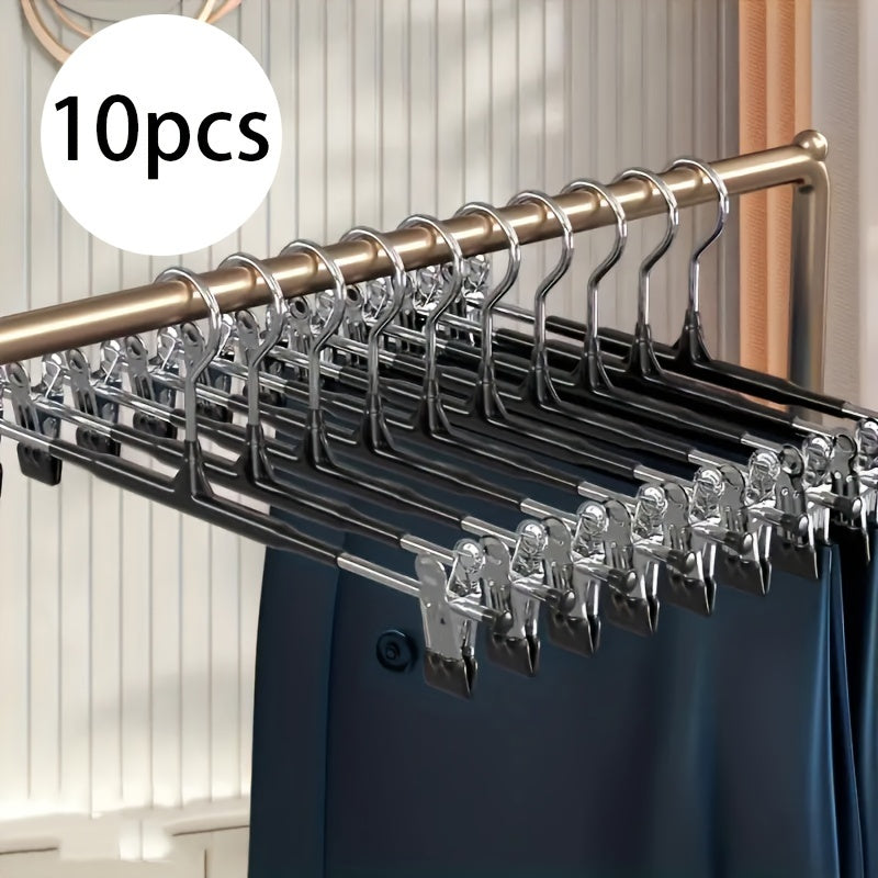 10 ganchos metálicos para pantalones con clips ajustables, ganchos antideslizantes para faldas, diseño ahorrador de espacio y resistente al viento para toallas, calcetines y ropa interior