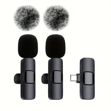 Microfono Lavalier sin varillas con 10 Receptores de Audio, USB-C y Funcionalidad Inalámbrica, Doble Micrófonos, Incluye Pantalla Antiviento, Cancelación de Ruido, Ideal para Streaming, Podcasting y Grabación de Video