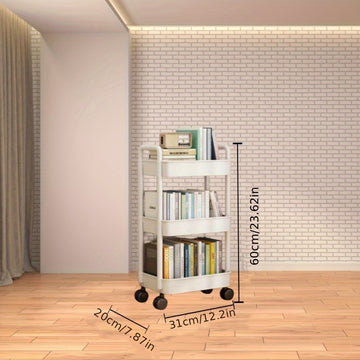 Carro de almacenamiento de 4 niveles con ruedas rodantes - Plástico duradero, fácil de mover, ideal para cocina, baño, dormitorio - Blanco, ruedas de rodadura suave, diseño de almacenamiento abierto para organizar lo esencial, carrito de utilidad moderno