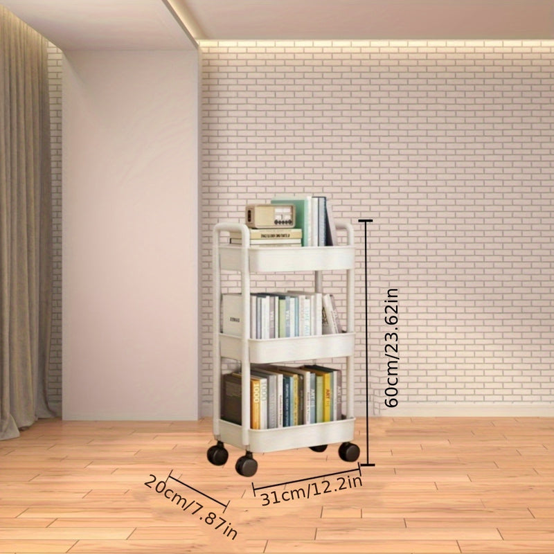 Carro de almacenamiento de 4 niveles con ruedas rodantes - Plástico duradero, fácil de mover, ideal para cocina, baño, dormitorio - Blanco, ruedas de rodadura suave, diseño de almacenamiento abierto para organizar lo esencial, carrito de utilidad moderno
