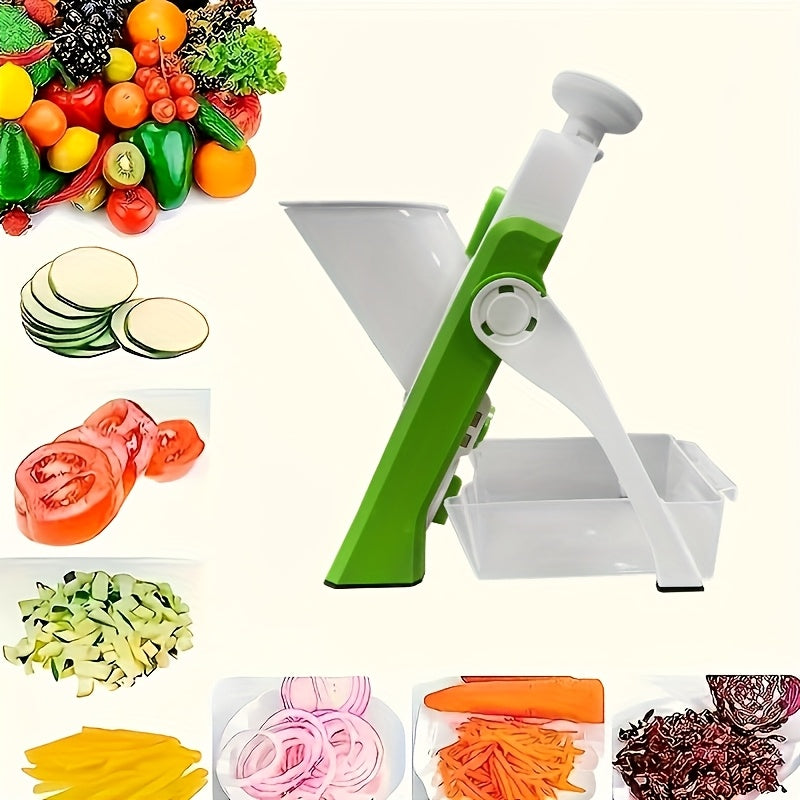 Rebanador de Mandolina Manual Cop Rose con Hoja de Acero Inoxidable - Picadora de Verduras Versátil, Cortador de Papas Fritas, Ensalada y Fruta en Cubitos - Utensilio de Cocina Ligero, Sin Necesidad de Energía, Cuerpo de Plástico ABS, Diseño Blanco y Azul