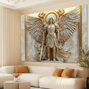 1pieza Estilo Glam Estatua de San Miguel Arcángel Telón de Tela, Ornamento de Poliéster Colgado para Salón y Decoración de Habitación, Ajuste General, No Requiere Electricidad ni Plumas
