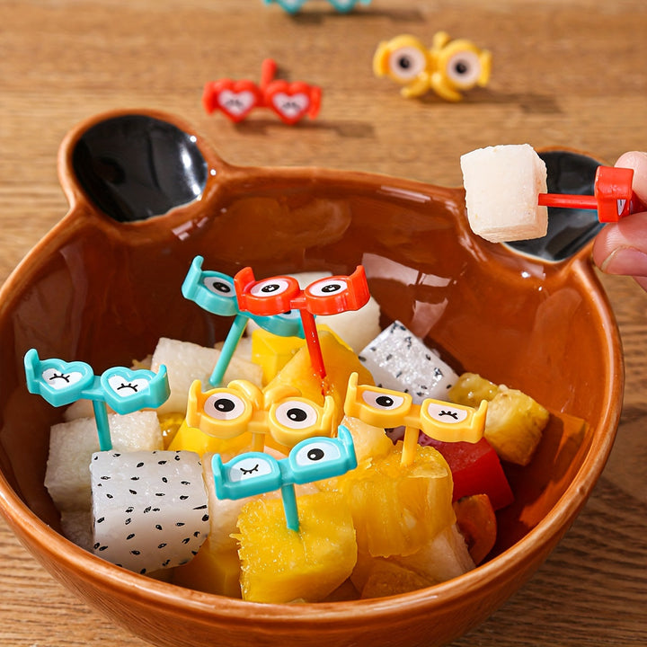 Juego de 8 tenedores desechables de frutas con diseño de caricatura, material ABS, ideal para uso en el hogar