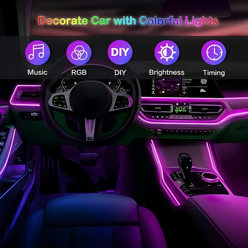 Luces LED para tablero de coche con alimentación USB y control remoto, iluminación ambiental interior de fibra óptica, sincronización de música, voltaje de funcionamiento de 5 V, no requiere batería.