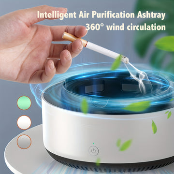 Portacigarrillos Inteligente Purificador de Aire - Elimina Instantáneamente el Humo y Olores, Funciona con Baterías (2 AA No Incluidas), Diseño Redondo Moderno con Efecto Luz Azul, Plástico Duradero para Hogar, Oficina o Bar - Regalo Ideal para Cumpleaño