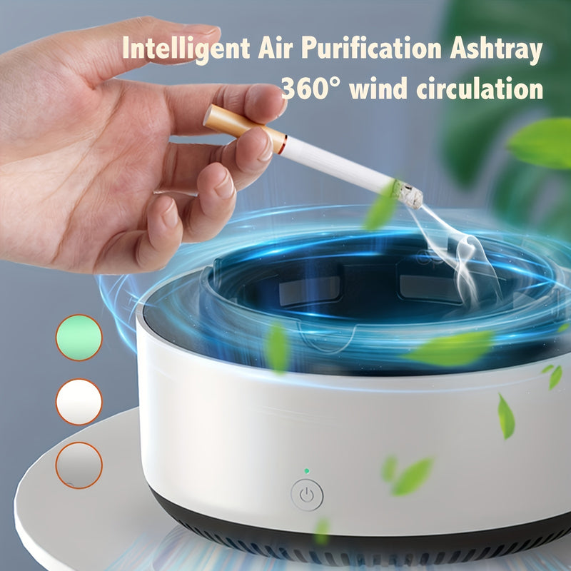 Portacigarrillos Inteligente Purificador de Aire - Elimina Instantáneamente el Humo y Olores, Funciona con Baterías (2 AA No Incluidas), Diseño Redondo Moderno con Efecto Luz Azul, Plástico Duradero para Hogar, Oficina o Bar - Regalo Ideal para Cumpleaño