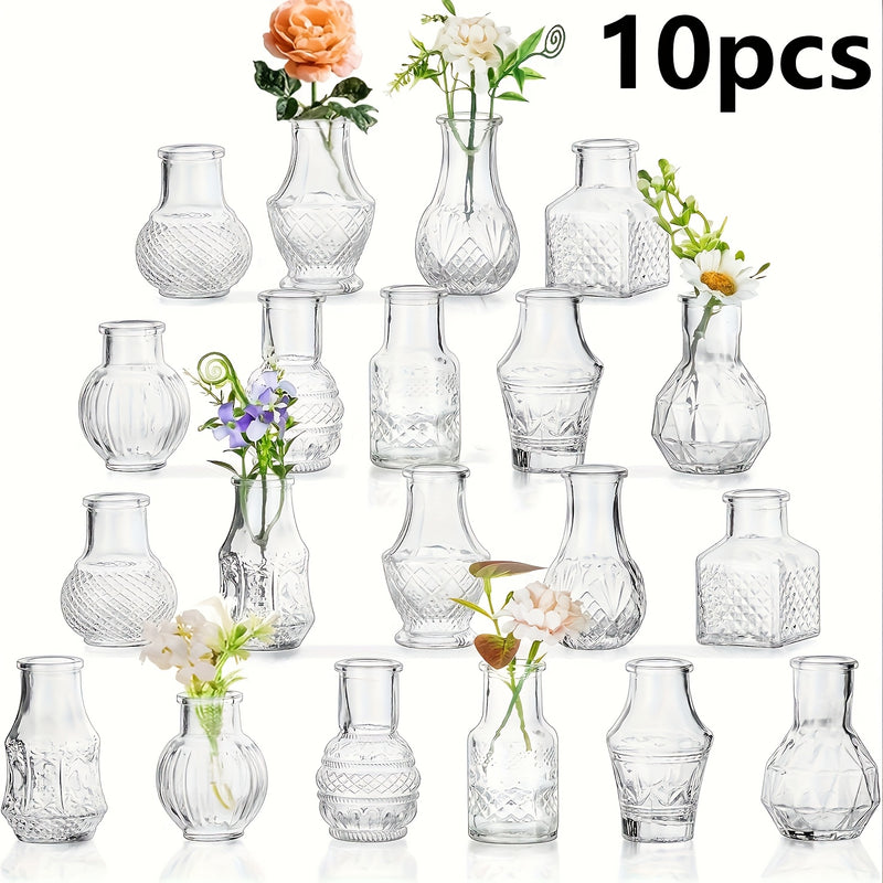10 Piezas de Jarrones Vintage Transparentes, Ideales para Bodas, Salones, Cocinas, Mesas de Comedor, Cenas Románticas y Más