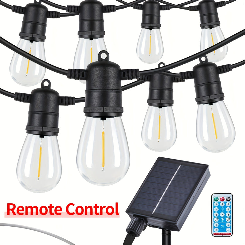 Luces solares con control remoto de 30.48 metros (30 bombillas), luces solares de 13.11/30.48 metros con 11/32 bombillas LED S14 irrompibles, luces solares para patio, jardín, balcón, cerca, camping, fiestas al aire libre, color blanco cálido