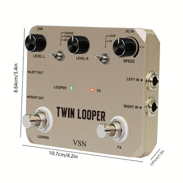 VSN TWIN LOOPER Pedal de efectos de guitarra, True Bypass, señal analógica de alta calidad, alimentado por USB, con bucle de 10 minutos, sobrescritura infinita y deshacer, controles de velocidad y reversa, función de bucle dual, interfaz de botón y peril
