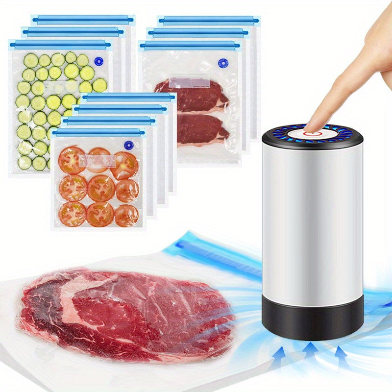 Selladora al Vacío Mini Eléctrica Recargable USB con 3 Tamaños de Bolsas para Almacenamiento Fresco y Libre de Humedad - Máquina Portátil de Sellado a Baja Temperatura para Frutas y Verduras
