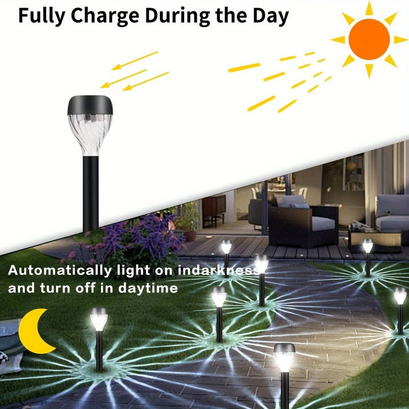 8 Piezas de Luces LED Solares para Jardín con Proyector - Patrón Cascada Elíptica, Montaje Empotrado ABS, Acabado Pulido, Batería de Níquel Solar y Control Automático de Anochecer a Amanecer, Iluminación No Desmontable para Caminos, Patio, Césped, Luz So
