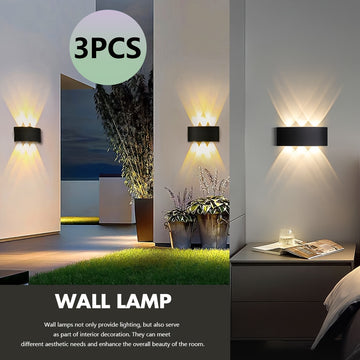 Pack de 3 Luces de Pared LED Modernas, 6W, Calidad Alta IP55, Iluminación Arriba/Abajo, Blanco Frío/Blanco Cálido/Blanco Neutro, Plástico ABS, Montaje Semi Empotrado Fácil para Hogar, Escaleras, Dormitorio, Baño, Luces LED de Alta Calidad