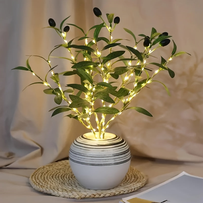 Luz Nocturna Elegante Rama de Olivo, 1 ud Elegante Rama de Olivo LED Luz Nocturna - Lámpara Decorativa Moderna con Batería y Follaje Artificial Verde para Mejora de Ambiente - Perfecta para Festividades, Bodas, Fiestas, Gabinetes, Mesas de Comedor, Cafés