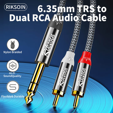 RIKSOIN Cable de audio TRS de 6,35 mm a RCA doble: divisor en Y para conexiones de guitarra, micrófono, teclado y batería