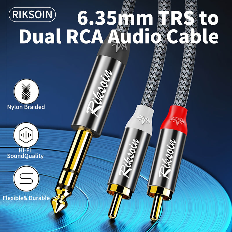 RIKSOIN Cable de audio TRS de 6,35 mm a RCA doble: divisor en Y para conexiones de guitarra, micrófono, teclado y batería