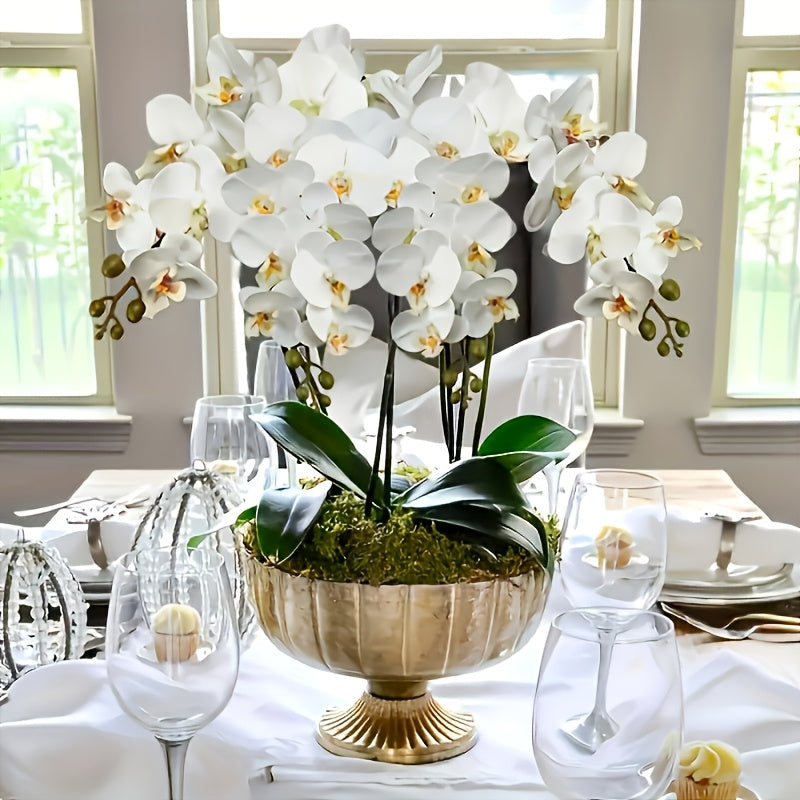 5 unidades de flores de orquídea artificiales LuxeArt, Phalaenopsis blancas con acentos de Acacia, arreglos florales de plástico para Navidad, Halloween, Pascua, Janucá, decoración de Acción de Gracias