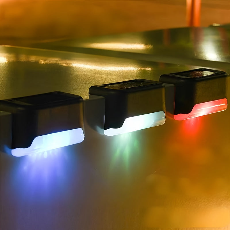 4/12piezas Luces de escalera solares Luces de pared para exteriores, conmutador automático de sensor para escaleras, decks, caminos, patios, cercas, barandillas, múltiples escenas Luces de cubierta solar Luces de escalera solares