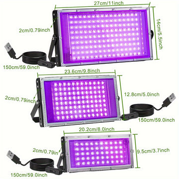 Luz negra UV, 1/2 paquete, luces para fiestas fluorescentes, ultra delgadas, con enchufe USB, interruptor y cable de 149.86 cm, luces negras para exteriores con 50/96/144 LED, brillo en la oscuridad, para fiestas, Halloween, Día de San Valentín y pintura