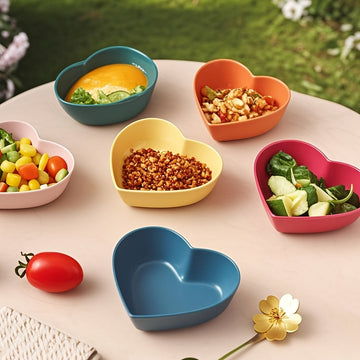 6 platos de plástico en forma de corazón, platos para encurtidos, platos para salsa de carne, recipientes para condimentos, tazones para salsa de queso, platos creativos para salsa de tomate, platos irrompibles para salsas, ideales para acompañamientos,
