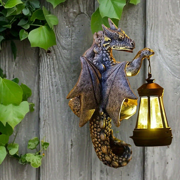 1 pieza de farol de pared solar con dragón gárgola de resina, decoración de patio al aire libre con batería de níquel de 600 mAh, tema animal, iluminación eficiente en energía, control de sensor de luz, sin control remoto, componentes fotovoltaicos, carg